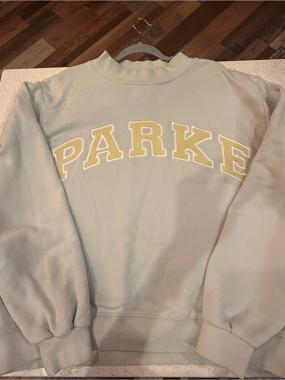 Parker Light Blue Crewneck Sweatshirt with Yellow Lettering